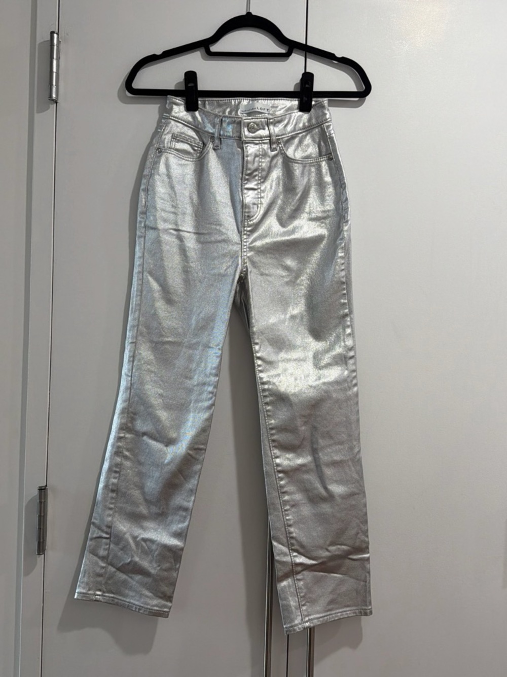 LOFT Silver Metallic Straight-Leg Jeans